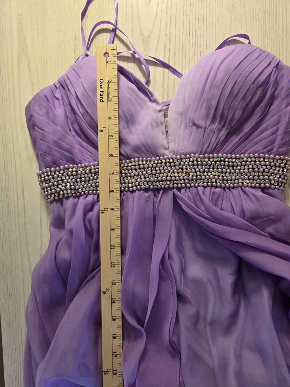 La Femme Lavender to White Ombre Wisteri Strapless Evening Gown Beaded Waist - Picture 8 of 10